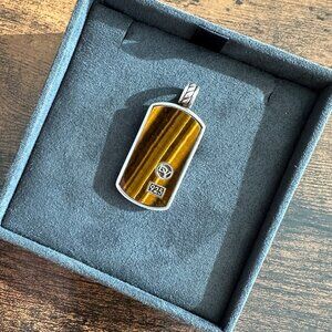 David Yurman Exotic Stone Dog Tag Pendant w/ Tiger's Eye - RARE